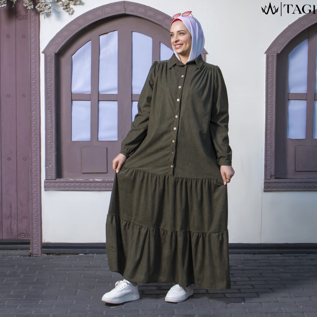 Olive Winter Layered Dress