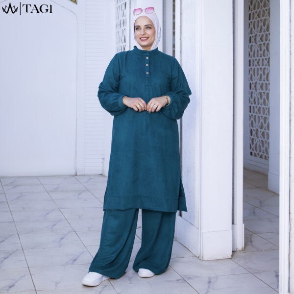 Comfy Blue-Green Rib suede Set